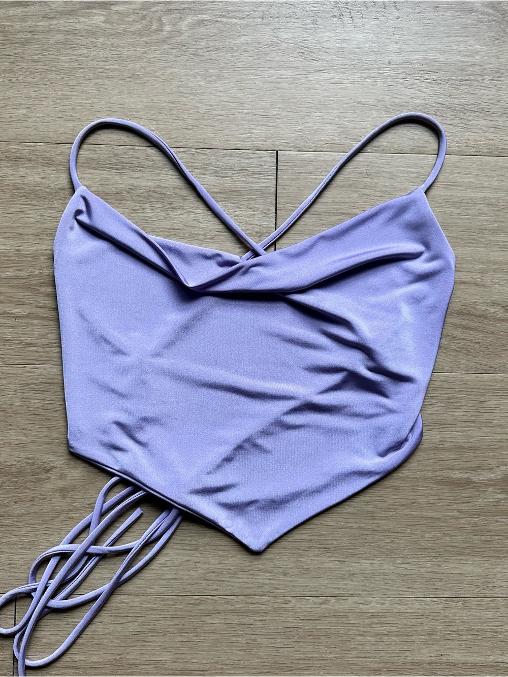 Lilac Cowl Neck Satin-Look Crop Top